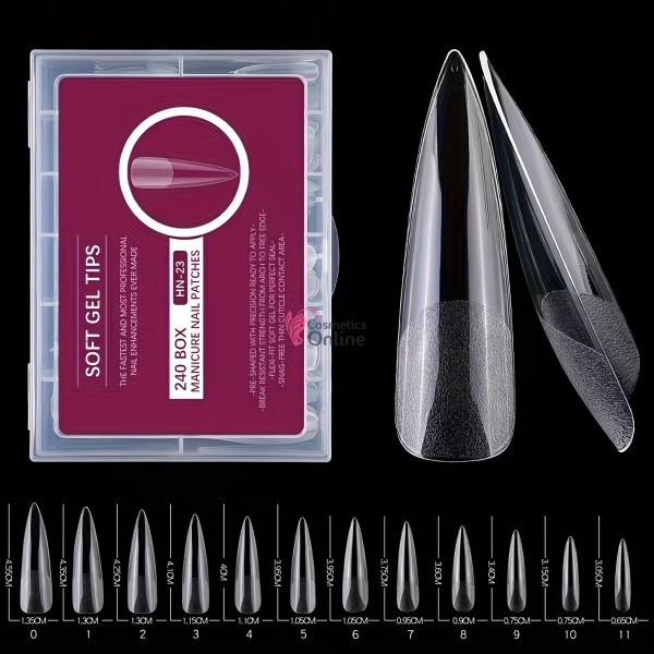 Tipsuri 240 bucati Soft Gel Tips Transparente Cod TPS100VV Stileto Lungi